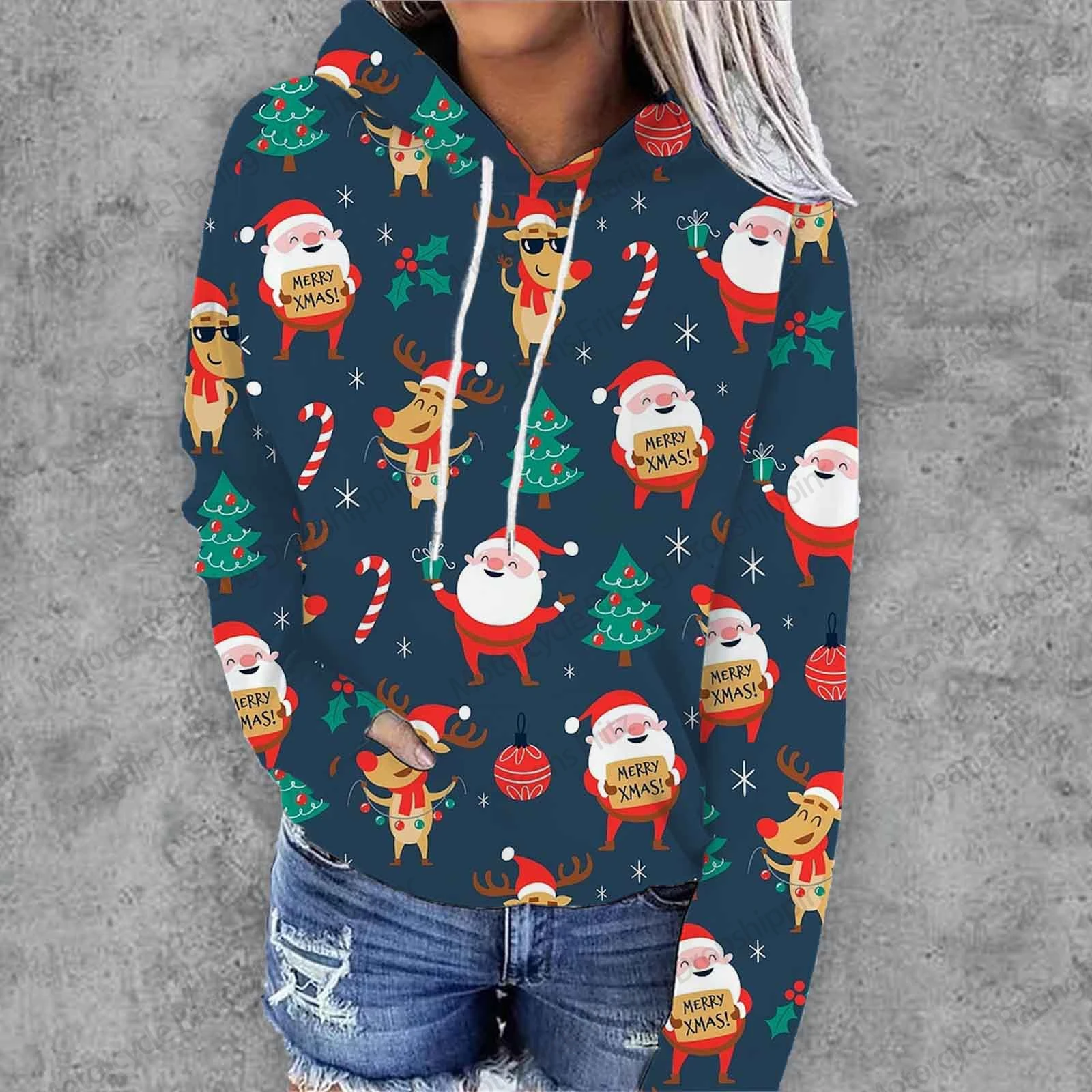 

Funny Christmas Elements Women's Hoodie 3D Cartoon Santa Claus Elk Print Sweatshirts Unisex Leisure Fashion Party Pullover Tops