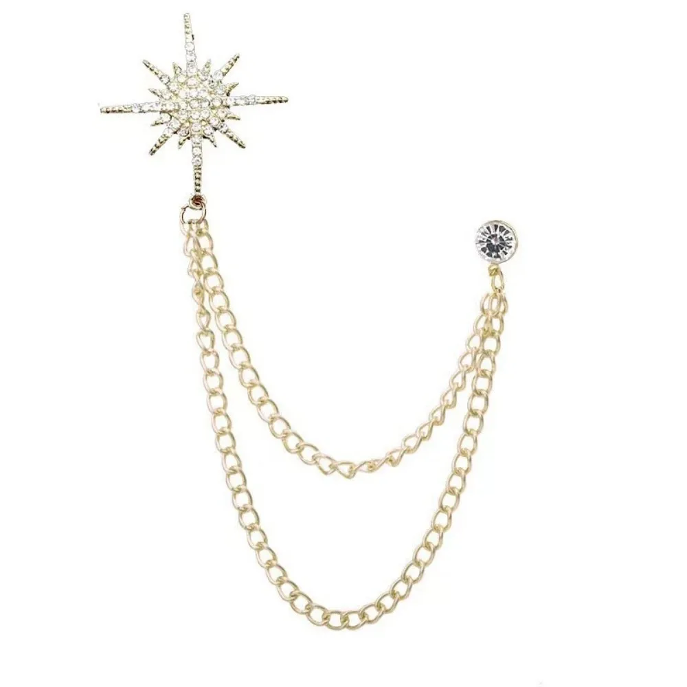Tassel Chain Star Rhinestone Brooches Palace Style Metal Suit Coat Pin Silver Baroque Crystal Lapel Pins Clothes Decoration