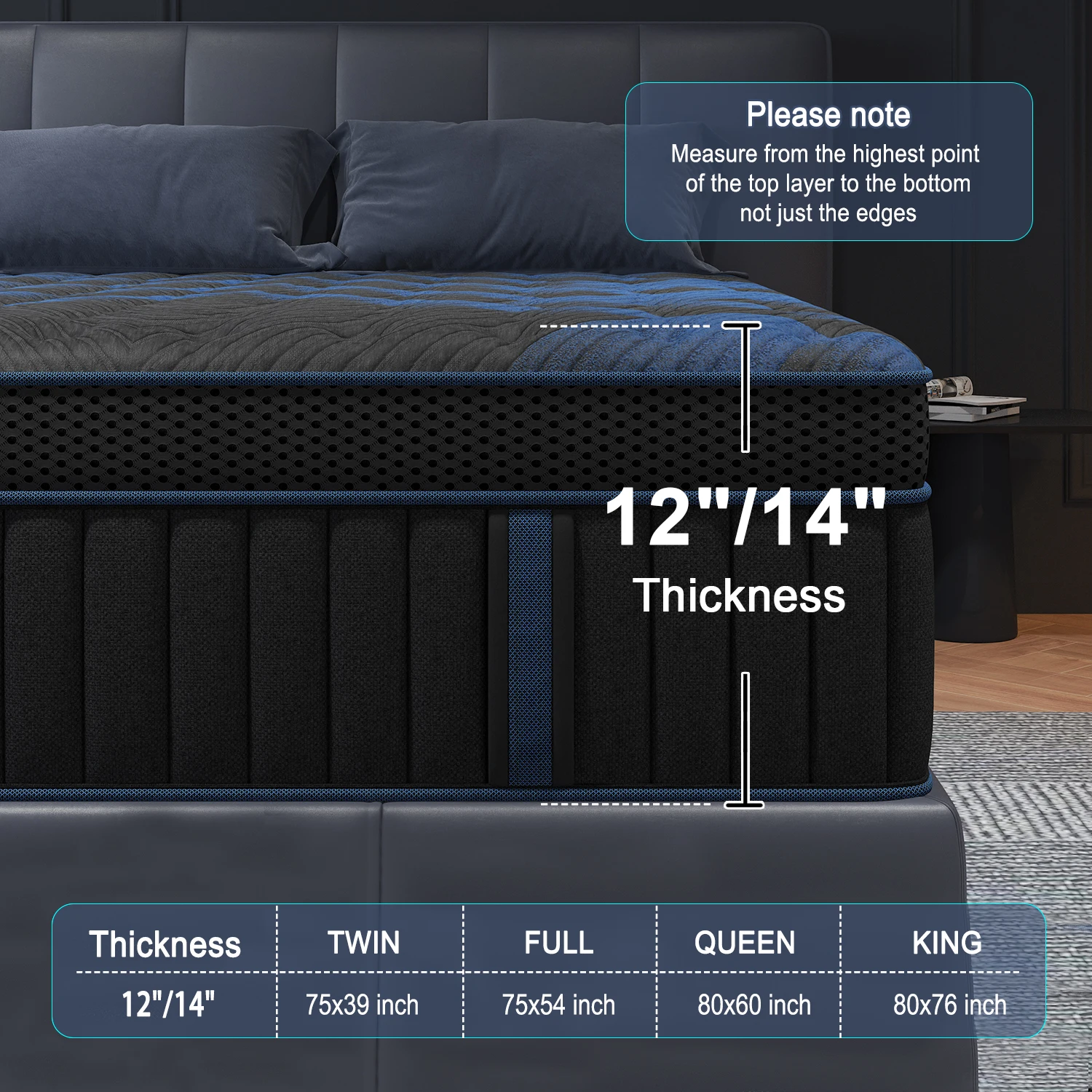 14"Gel Memory Foam Hybrid Pocket Spring Mattress Twin Full Queen King Bed Mattress In A Box, Medium Firm Motion Isolation image 5