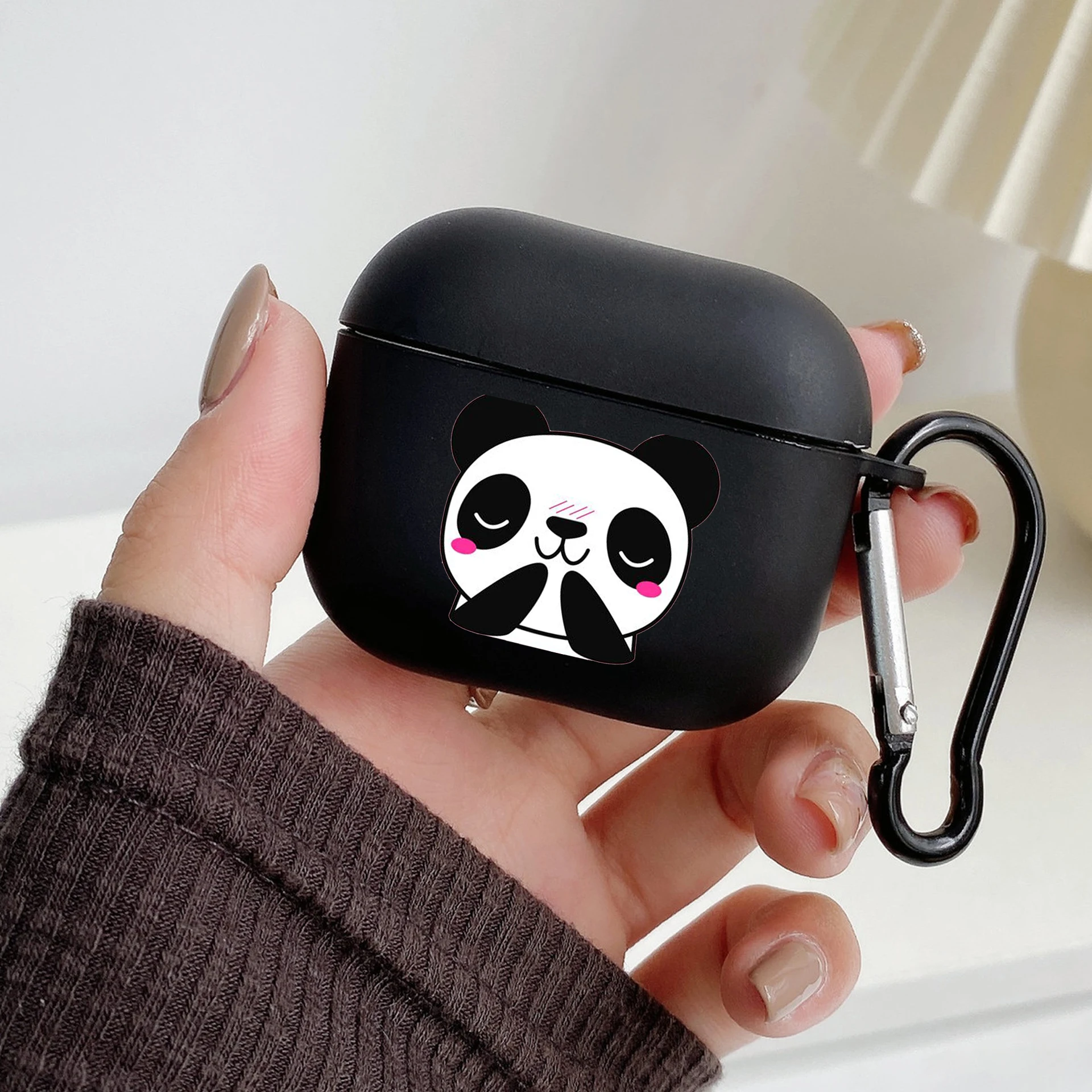 Earphone Case For Airpods 4 3 2 1 Pro3 Pro2 Shockproof With Keychain For Airpods 4 Black Cover Kawaii Cute Cartoons Panda Flower