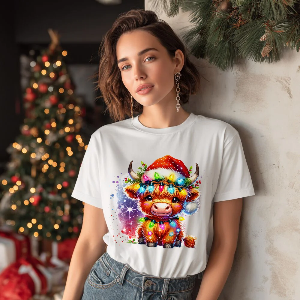 6 قطع من ملصقات الفينيل لنقل الحرارة على شكل بقرة هايلاند غامضة لعيد الميلاد - ألوان نابضة بالحياة، للقمصان الشخصية والسترات والوسائد #4