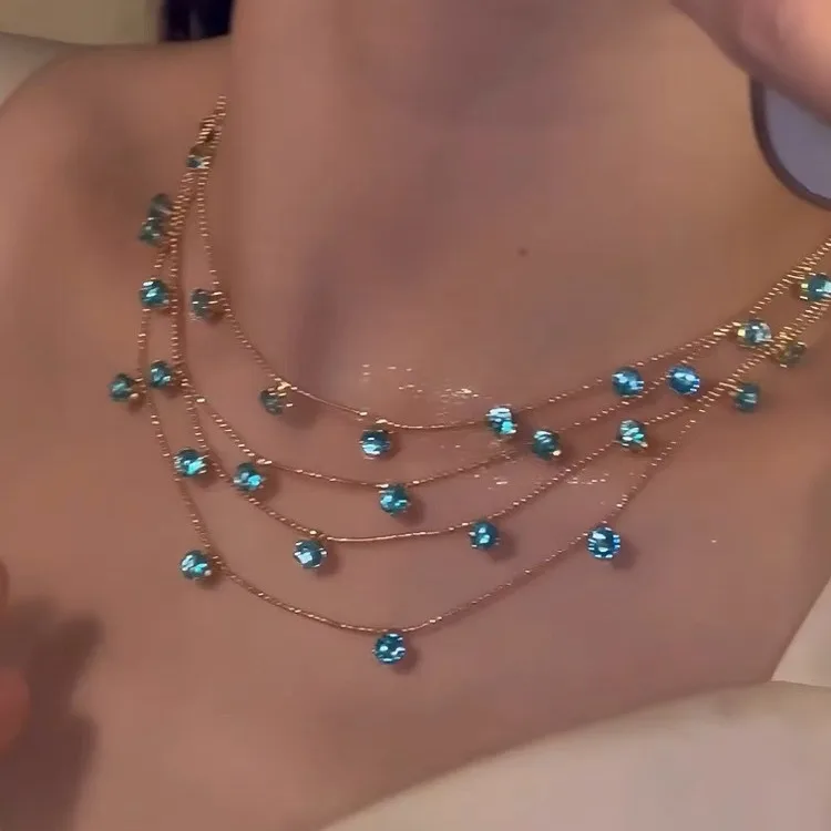 2026 Neue blaue mehrlagige Sternenhimmel-Halskette: Luxuriöse, funkelnde Schlüsselbeinkette mit kühlem Charme – Eleganter Alltagsschmuck und Geschenke – Detail 2