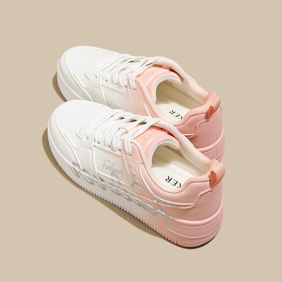 FOXER Merek Wanita Bersol Tebal Sepatu Putih 2025 Baru Fashion Sepatu Wanita Kasual Bernapas Sepatu Siswa Sepatu Olahraga