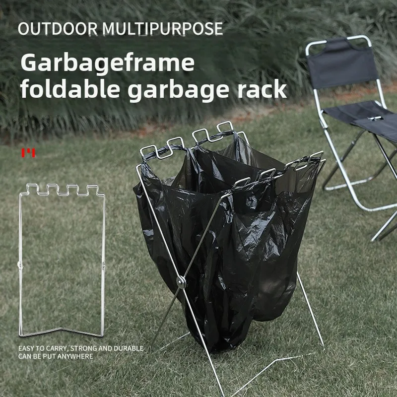 في الهواء الطلق المحمولة للطي رف القمامة كيس النفايات رف خاص المنزل المطبخ نزهة الشواء حامل حقيبة بلاستيكية
