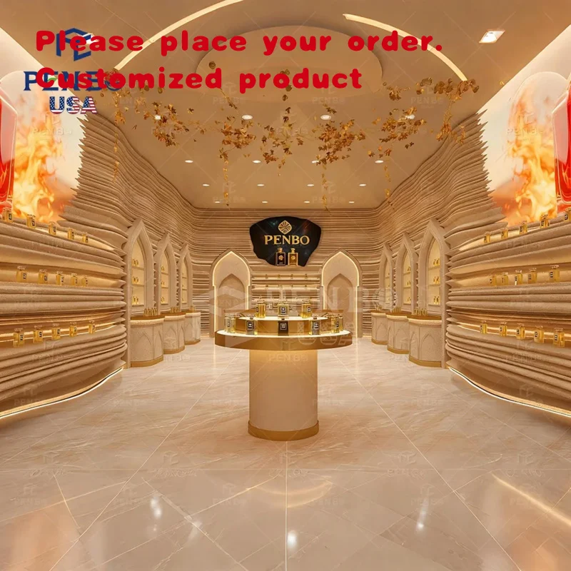 custom.Middle Eastern High End Arab Perfume Showcase Customized Mall Kiosk Perfume Counter Display Fragrance Perfume Store Furni
