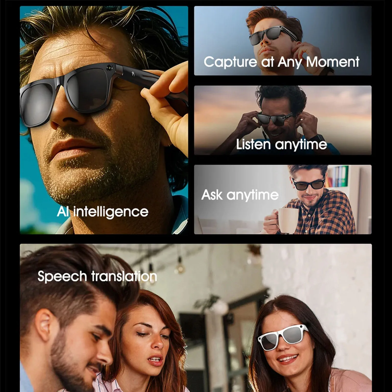 Smart Glasses 4K Camera with Flash Dual Speakers Bluetooth 5.4 Glasses AI Sound Assistant Visual Dialogue Real Time Translation