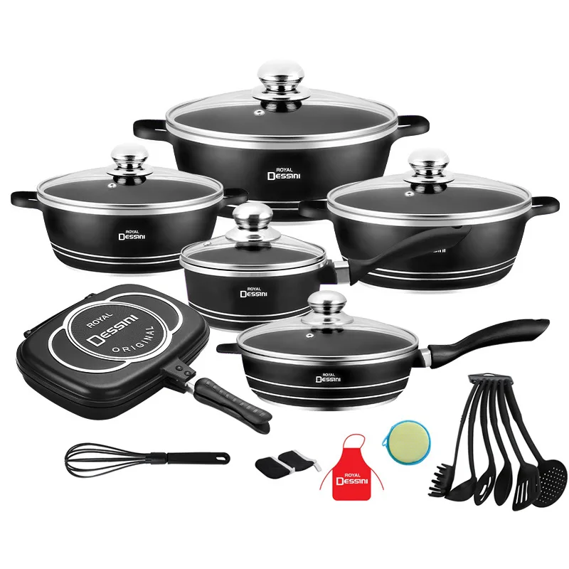 

Aluminum pot 23-piece set Household kitchen non-stick pan Cooking pot set Die-casting soup pot wholesale