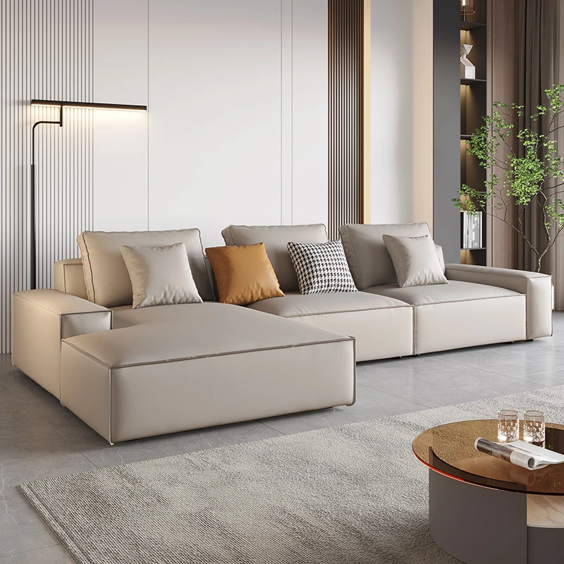 Leather sofa, modern living room corner Italian, minimalist, three or four people inline Italian