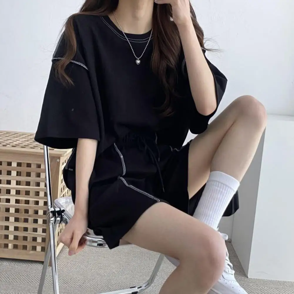 Lady Outfit Women Summer Tracksuit Women's Summer Tracksuit Set Loose Top with Drawstring Waist Shorts Sport Outfit for Students