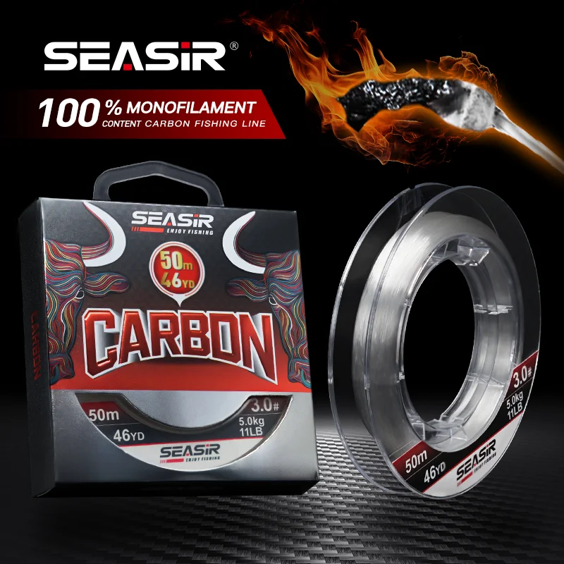 Seasir 100% Carbon Monofilament Line Super Strength Wear Resistance Line 50M 4-16 LB GT/FG Japanese Original Fluorocarbon Line