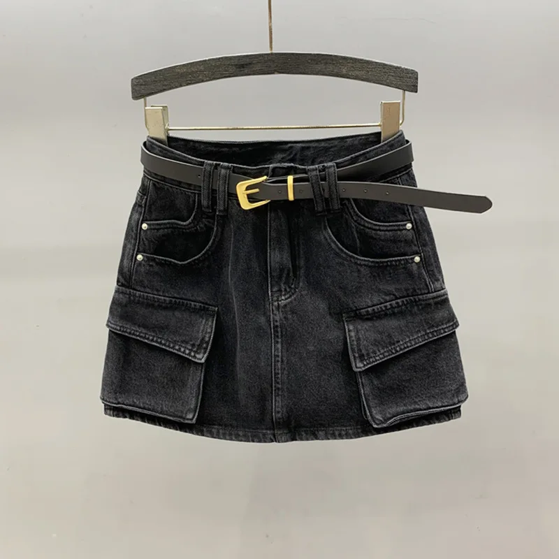 [Zoci] bunte Denim Midi Frauen Sommer, jugendliche vielseitige, stilvolle, hoch taillierte A-Linie kurzen Rock