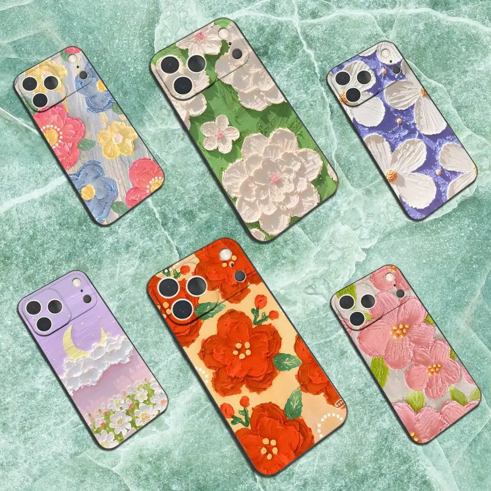 

Flowers Art Oil Painting For iPhone 8,7,11,12,15,14,13,16,17,Plus,Pro Max,XS,X,XR,SE,Mini,Soft Silicone Black Case