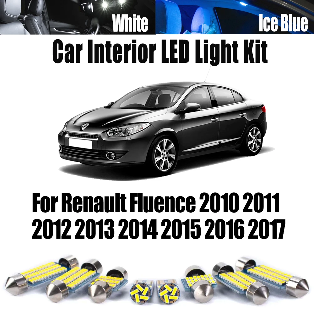 

11Pcs Canbus Vehicle LED Interior Map Dome License Plate Light Kit For Renault Fluence 2010- 2015 2016 2017 No Error Car Bulbs