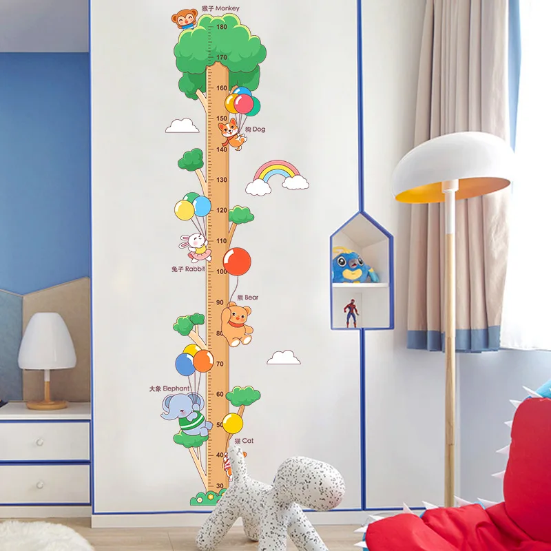 Children's Room Cartoon Wall Decor Height Measure Sticker Animal Tree Theme for School And Home Decoration