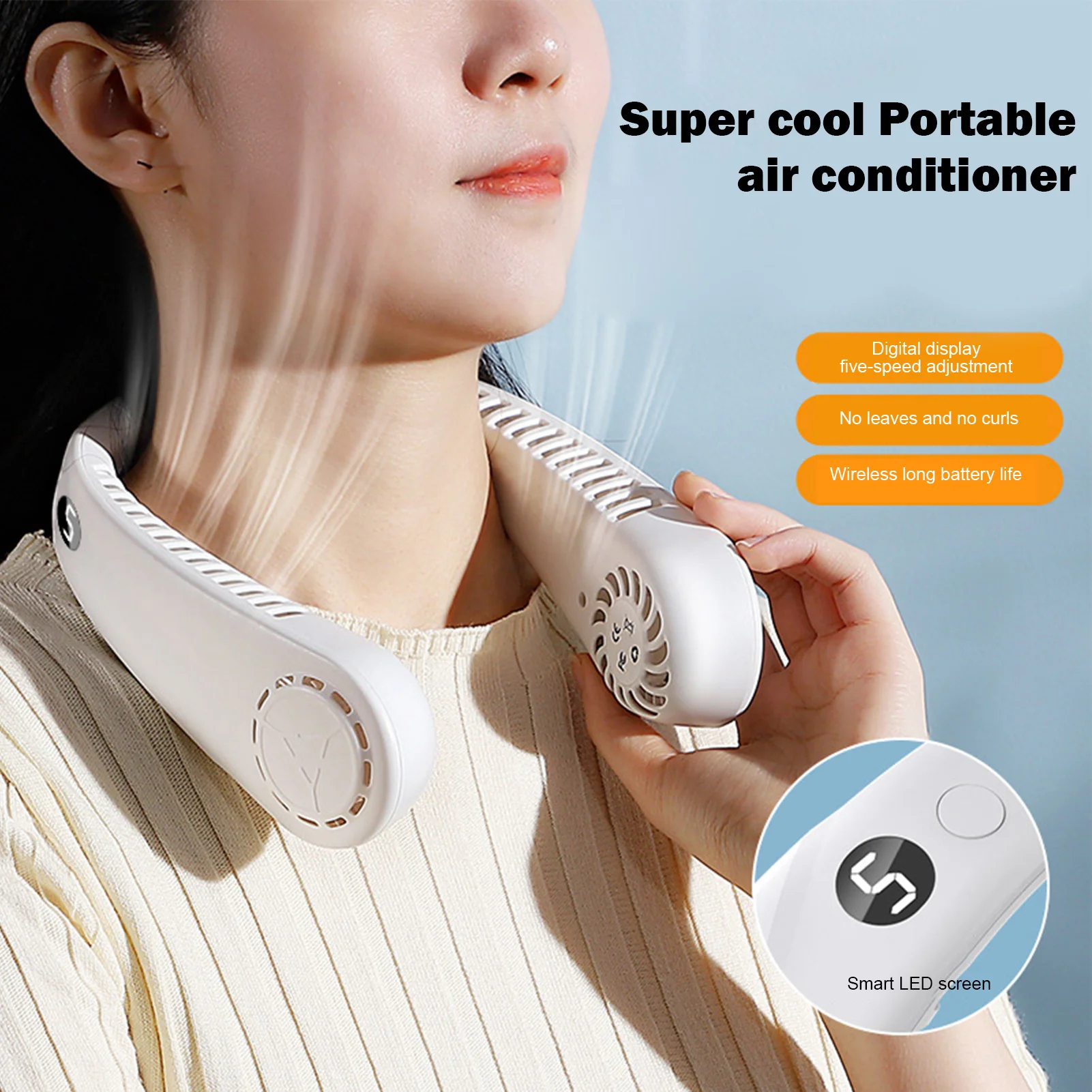 Hands-Free Neck Fan USB Rechargeable Personal Neck Fan Cooling Hanging Fan Headphone Design Neck Air Conditioner With 3 Wind