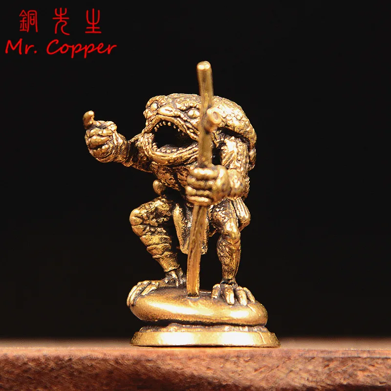 Solid Brass Toad Wizard Small Statue Desktop Ornament Vintage Animal Miniatures Figurines Home Decoration Crafts Tea Pet Decors