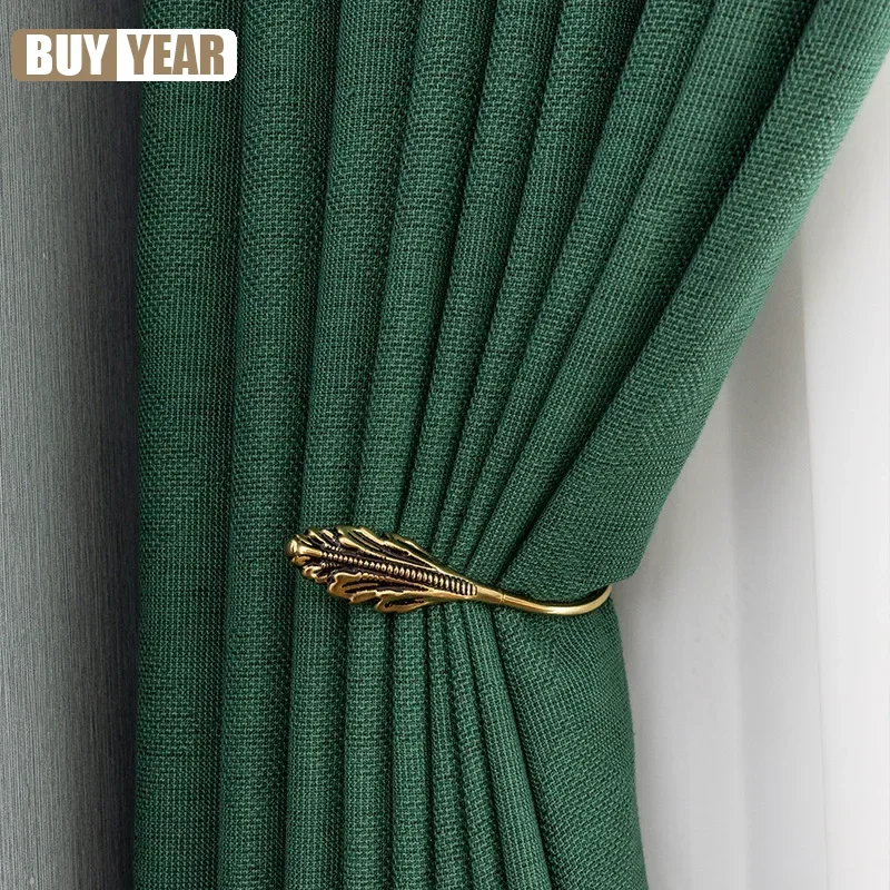 

European British Plain Dark Green Modern Simple Curtains Thickened Blackout Curtains for Living Dining Room Bedroom Custom