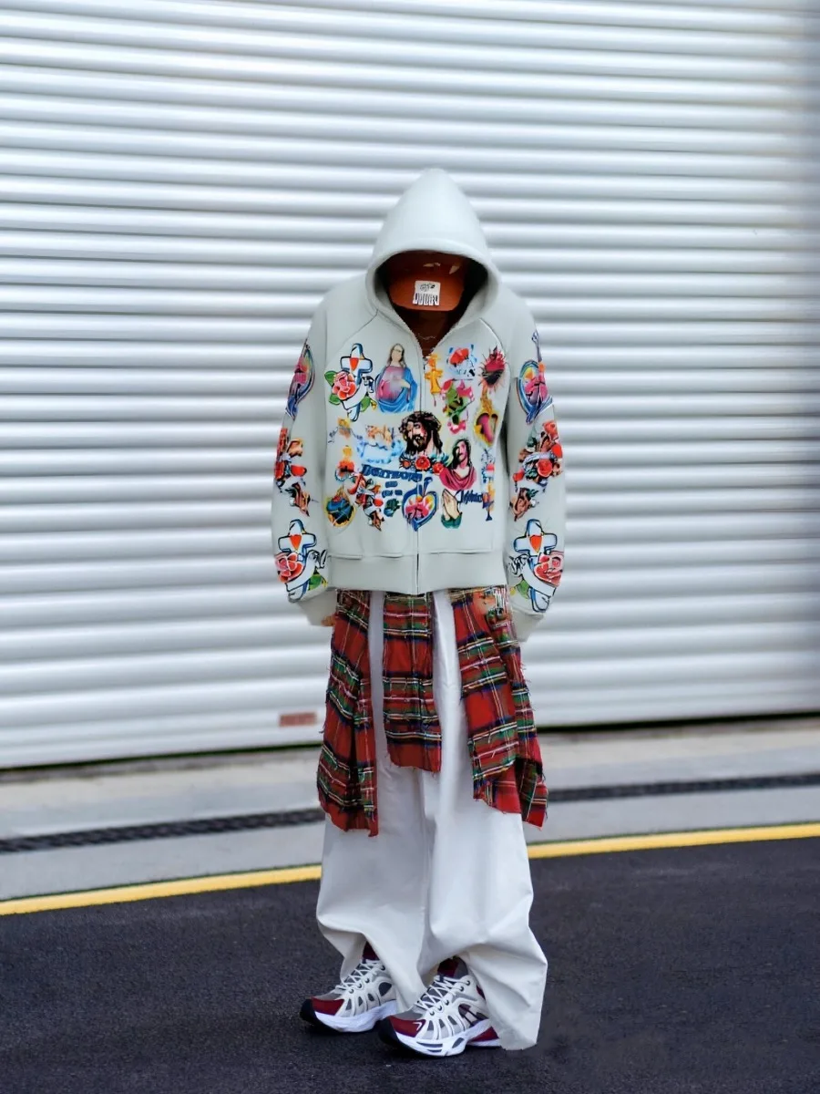 

Men's Jesus Printing Hoodie Letter Harajuku Goth Rock Street Loose Sweatshirt