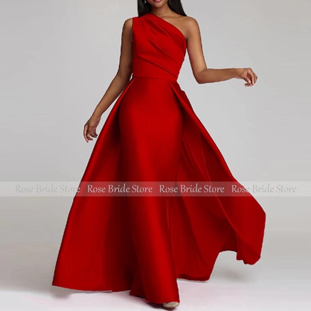 Simple Elegant Party Dress for Woman Hot Pink Satin Pleat Column One-shoulder Formal Dresses Long Bespoke Occasion Gowns 2024