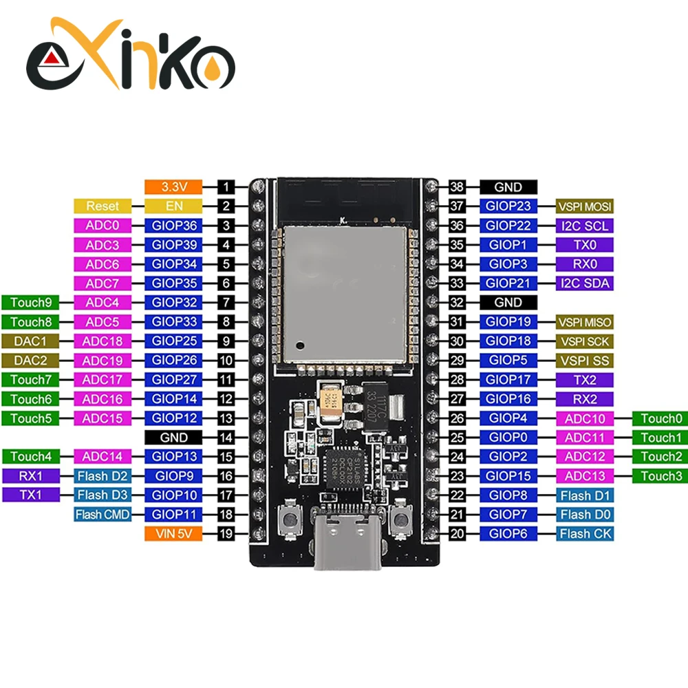 Płytka Rozwojowa 32-DevKitC-32 z TYPE-C/MICRO USB, CP2102, WiFi+Bluetooth, Dwurdzeniowa, Rozszerzenie 32-DevKitC-32 — zdjęcie produktu 3