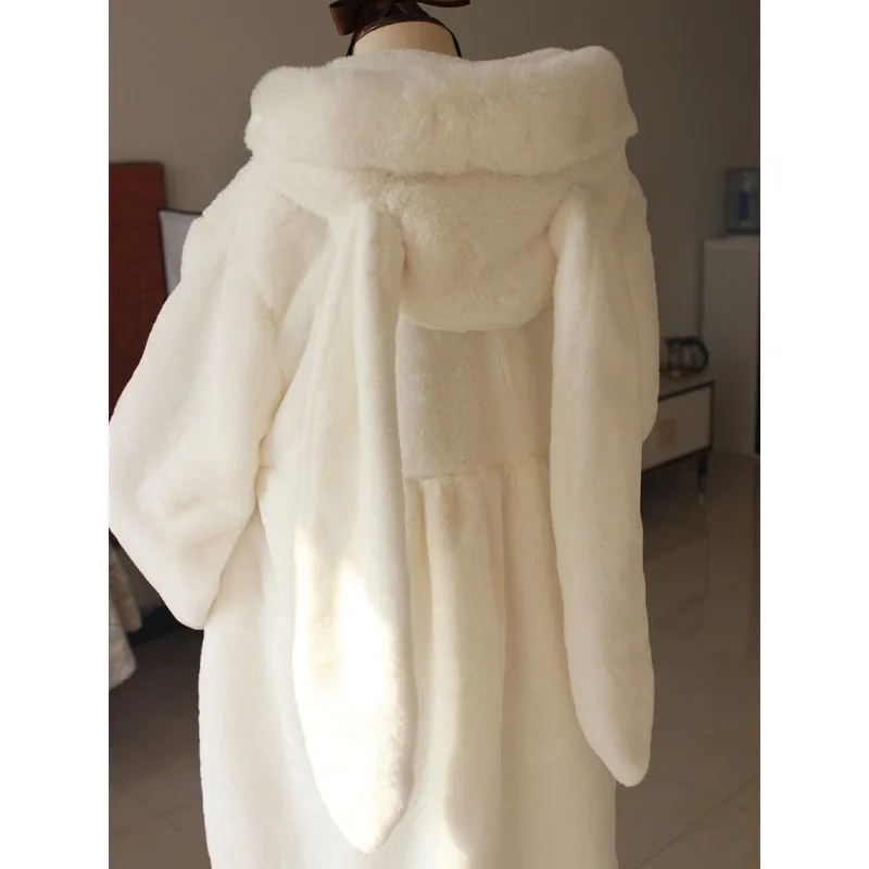 Cappello invernale lungo con orecchie di coniglio in peluche caldo e spesso fatto a mano per ragazze, viso carino e accattivante, piccolo cappello peloso Lei Feng