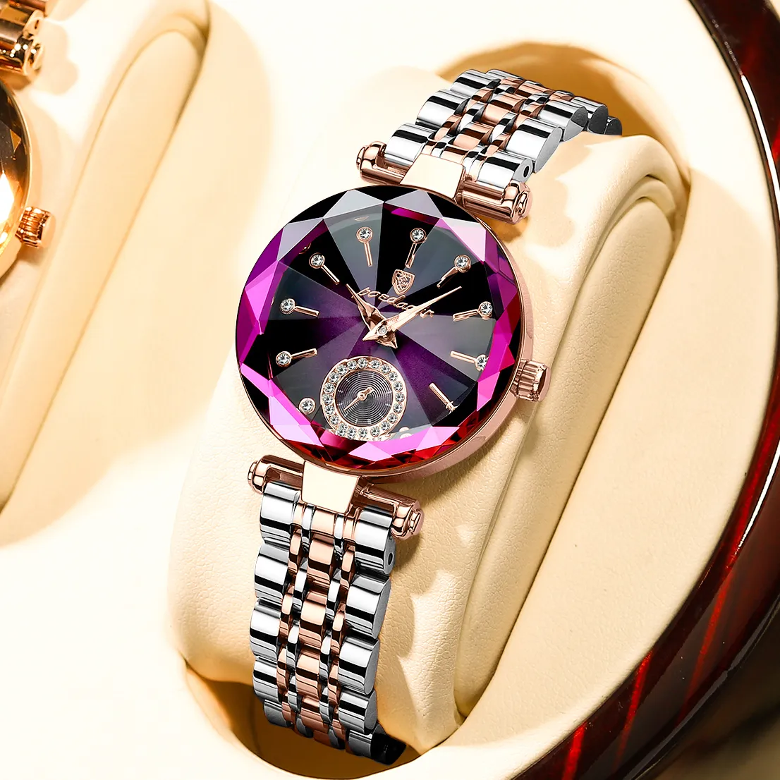 นาฬิกาข้อมือสตรีหรูหรู Poedagar กันน้ำได้นาฬิกาสแตนเลสสตีลสำหรับสุภาพสตรีชุดควอตซ์เพชร