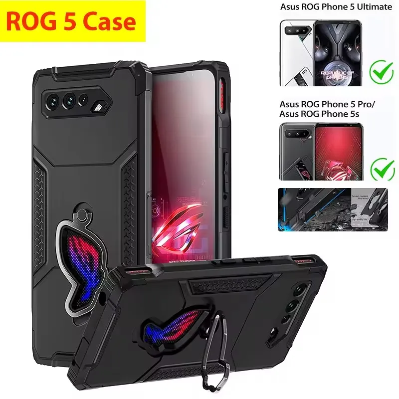 حافظة هاتف ROG 5 مقاومة للصدمات ASUS ROG 5/Pro/غطاء هاتف ألعاب فائق السرعة حماية من السقوط العسكرية من الكمبيوتر الصلب ممتص للصدمات من مادة البولي يوريثان الناعمة