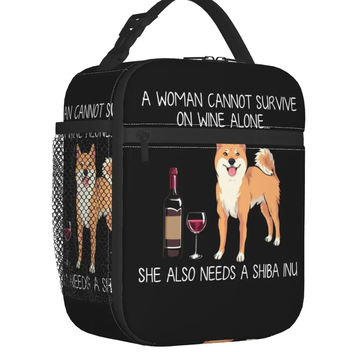 

Shiba Inu Wine Funny Dog Insulated Lunch Bag for Work School Pet Puppy Lover Waterproof Thermal Cooler Bento Box Women Children