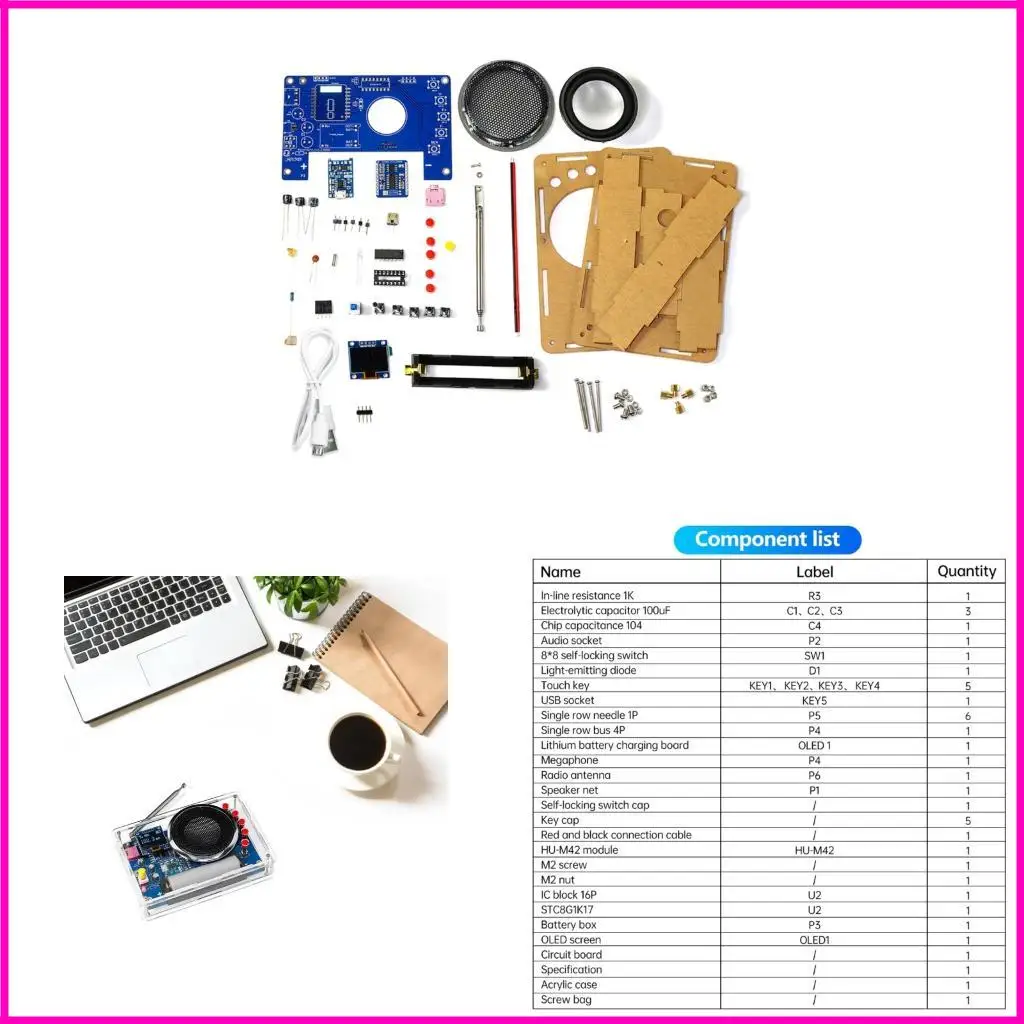 

FM Radio Diy в паре с радиомодулем RDA5807 с экраном дисплея и перезаряжаемая батарея. Набор сборки сборки