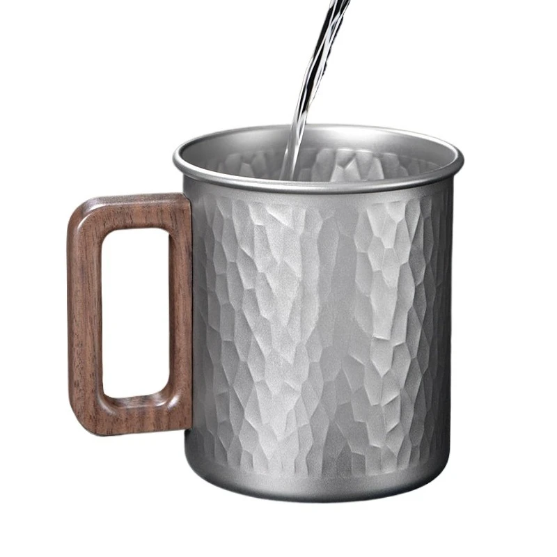 

Pure Titanium Wooden Handle Titanium Cup Outdoor Camping Portable Mug Coffee Cup