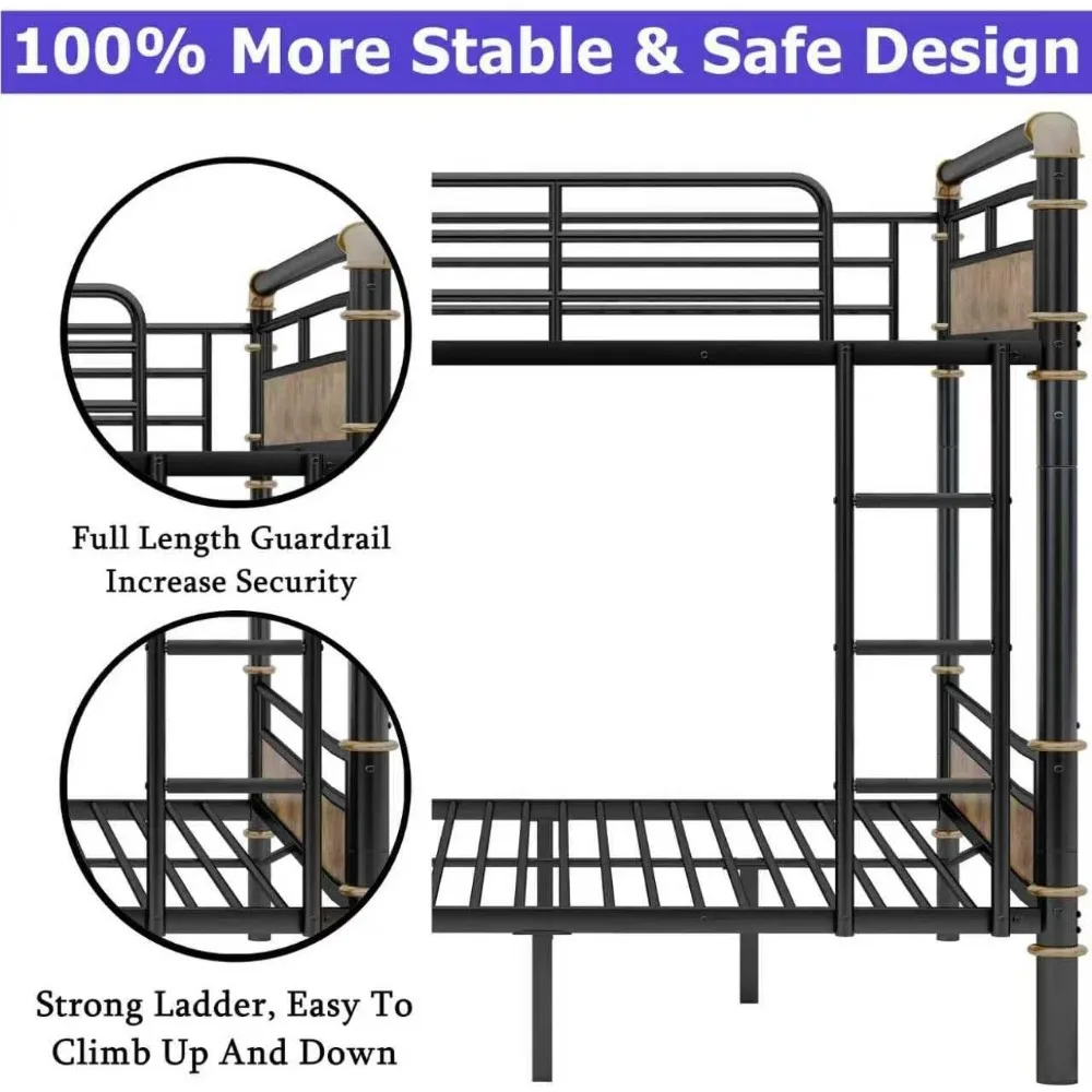 سرير معدني قوي مزدوج XL فوق Twin XL بطابقين - سرير متعدد الاستخدامات 2 في 1 للبالغين والأطفال