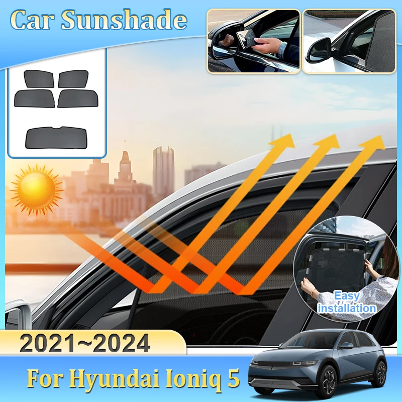

Анти-УФ для Hyundai Ioniq 5 NE 2021 2022 ~ 2024 автомобильная сетчатая солнцезащитная козырек магнитный солнцезащитный козырек для окна теплоизоляция солнцезащитный козырек аксессуары