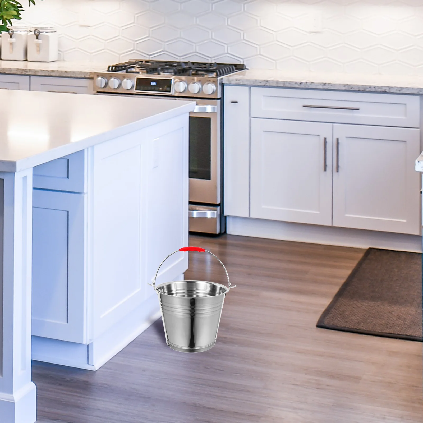 

Stainless Steel Bucket 24cm 6L Handled Portable Water Milk Storage Container Round Metal Bucket for Home Kitchen Garden