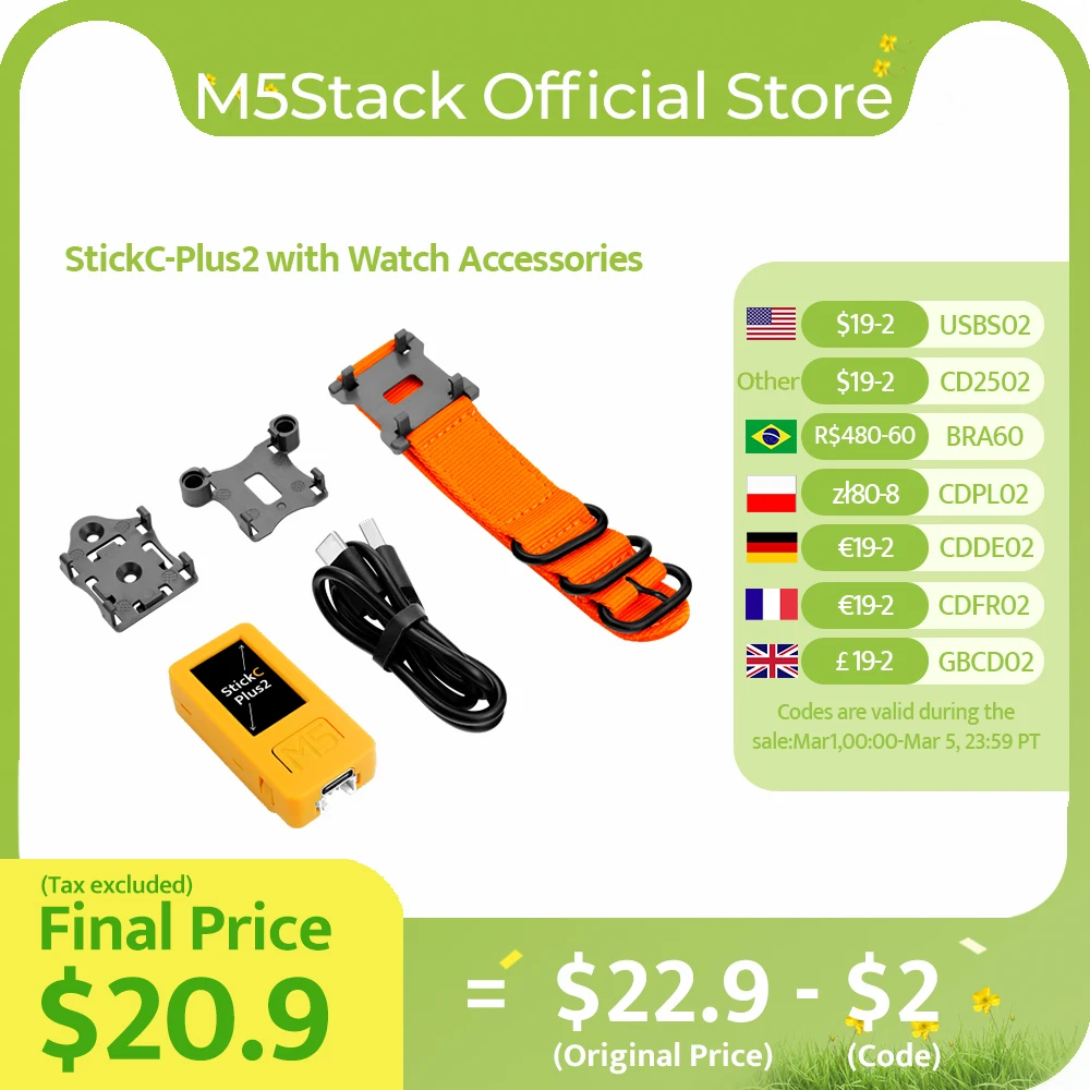 M5Stack Official M5StickC PLUS2 with Watch Accessories ESP32-PICO-V3-02 Mini IoT Development Kit BLE and WiFi IoT Controller