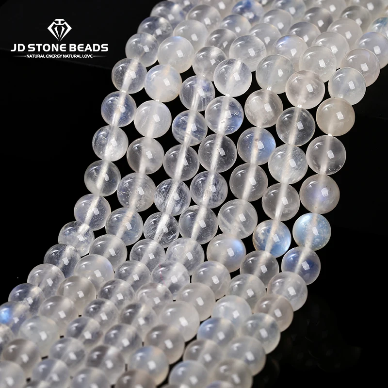 

High Quality Natural Genuine Flash Blue Light Moonstone Smooth Round Loose Beads For DIY Bracelet Making Jewelry Accessory