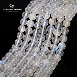 High Quality Natural Genuine Flash Blue Light Moonstone Smooth Round Loose Beads For DIY Bracelet Making Jewelry Accessory