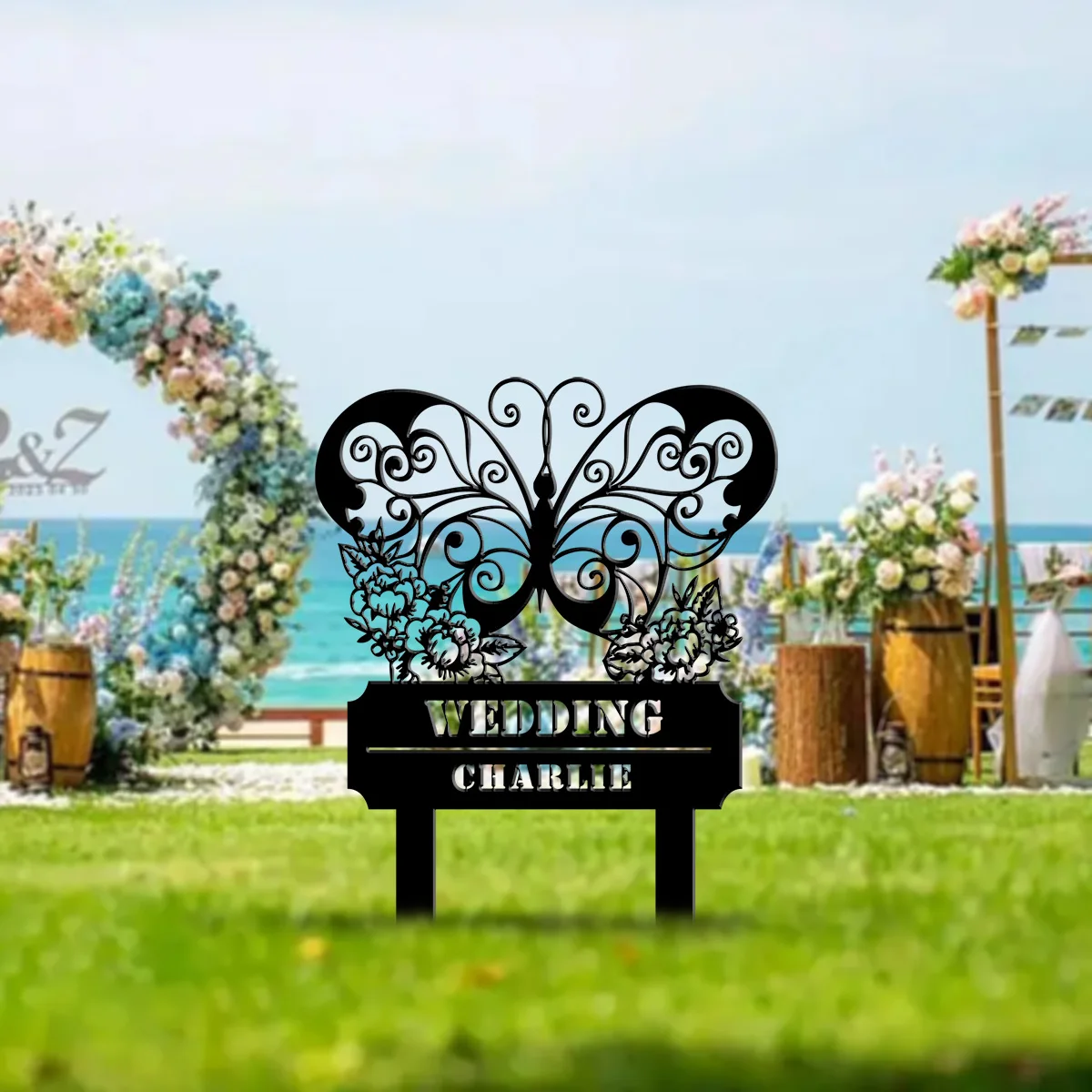 1 PC Garden Flower Butterfly Stake Sign, art decor lawn sign, Exquisite Hollow Filigree Insect decor, Personalized Weddings Sign