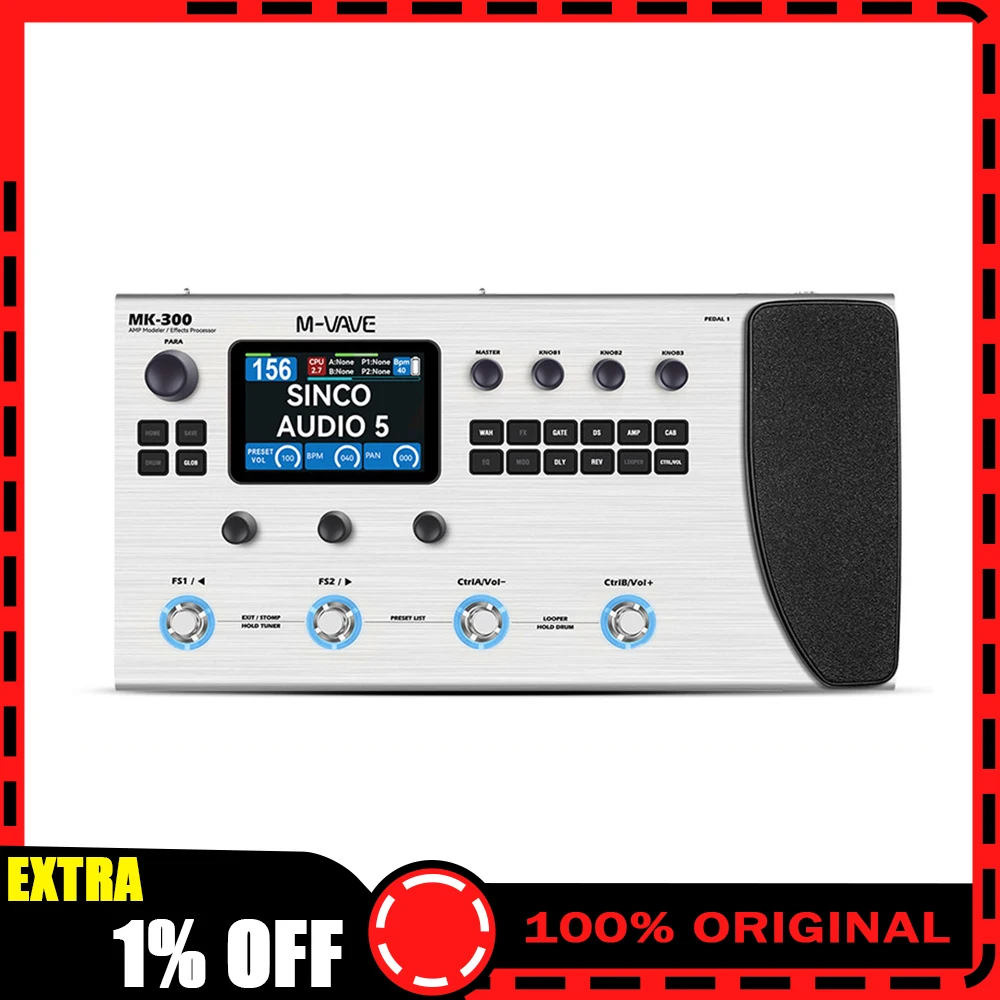 M-VAVE MK-300 Multi-Function Guitar/Bass Effector Pedal | 300s Looper+128 Drum MIDI DAW | ANN Neural Modeling 120AMP/360FX