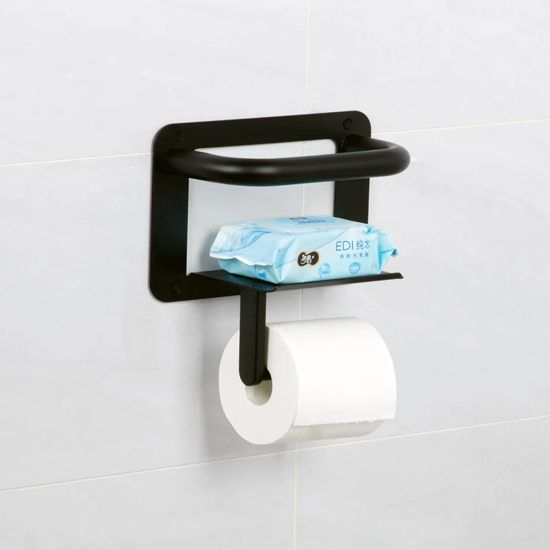 

Toilet Paper Dispenser Stand Wall-Mounted Tissue Box Bathroom Storage Rack For Shelf Phone Holde No-Drill Design