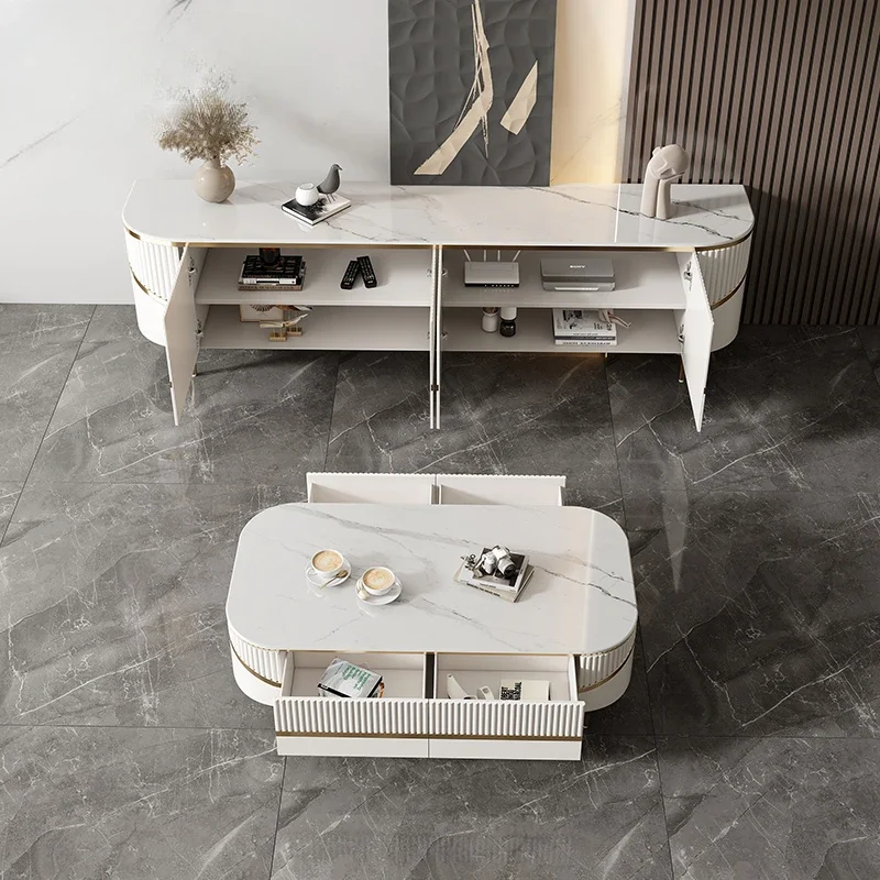 Coffee Table TV Cabinet Combination Suit Living Room Simple Stone Plate Tea Table Floor Cabinet