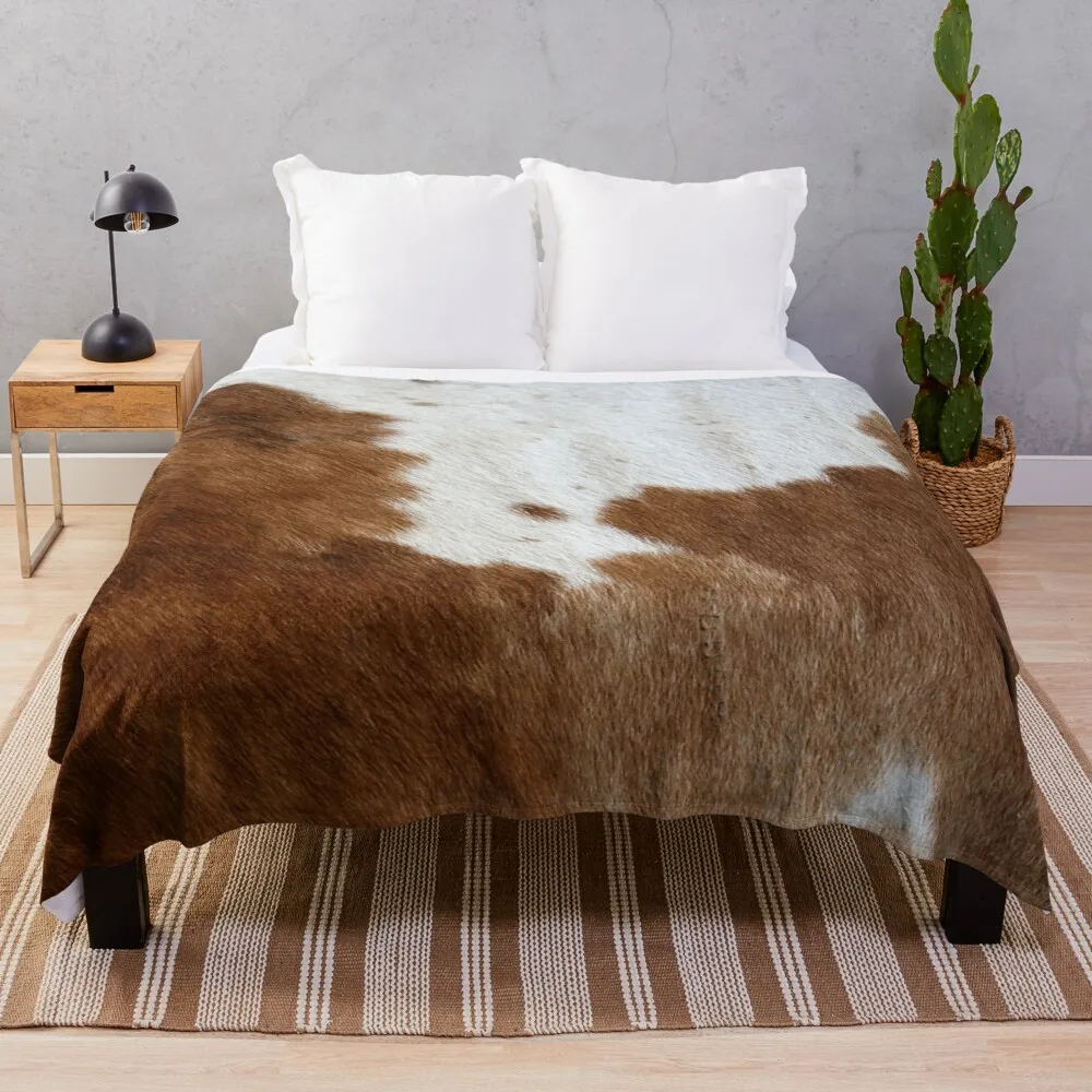 

Cow Hide Brown & White Throw Blanket thermal blankets for travel throw blanket fur fuzzy blanket