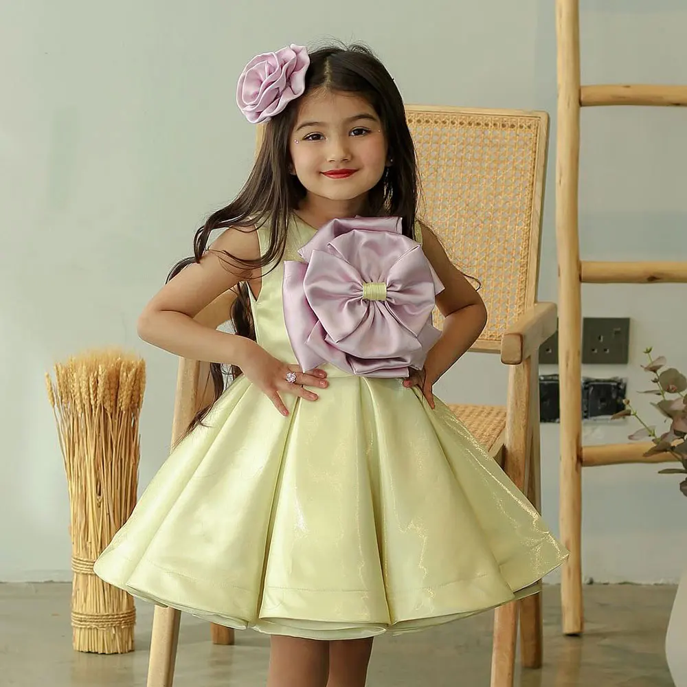 Jill Wish elegante vestido amarillo para niña flores hechas a mano Eid al-Fitr ropa para niños para boda cumpleaños fiesta de vacaciones 2025 J168