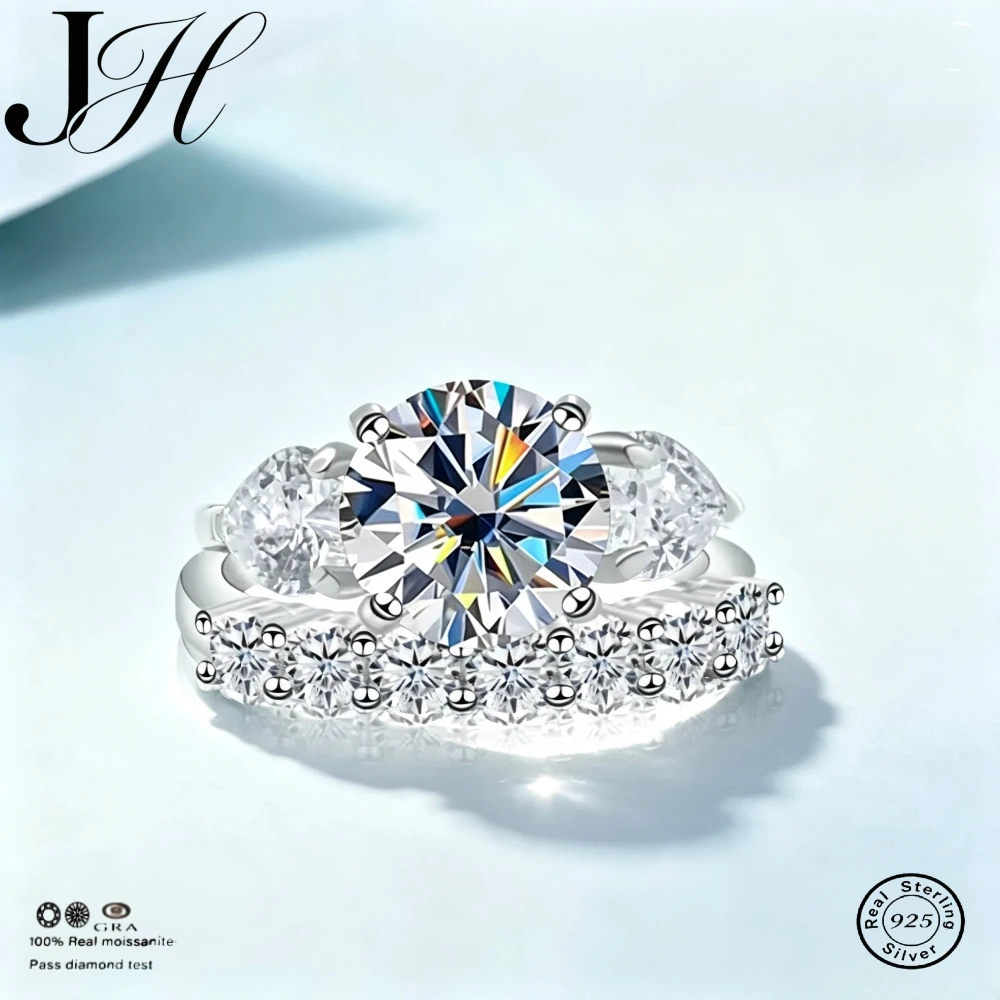 JH 5.7CT Moissanite 925 Silver Ring For Women D Color Shining Moissanite Gemstone Engagement Ring Fine Jewelry Lab Diamond