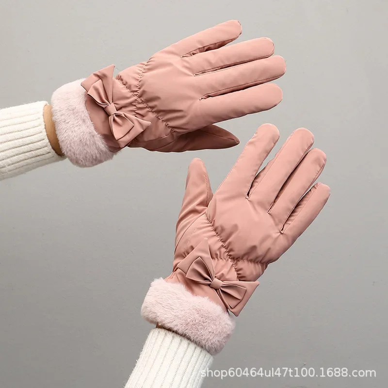 قفازات الشتاء الدافئة شتاء جديد الدراجات الطبعة الكورية لطيف المرأة يندبروف زائد المخملية سميكة القطن التزلج مقاوم للماء