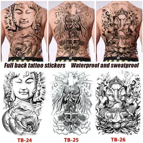 Impermeabile grande pieno petto tatuaggio grande tatuaggio adesivi pesce lupo tigre drago fata tatuaggi Flash temporanei Cool uomo donna