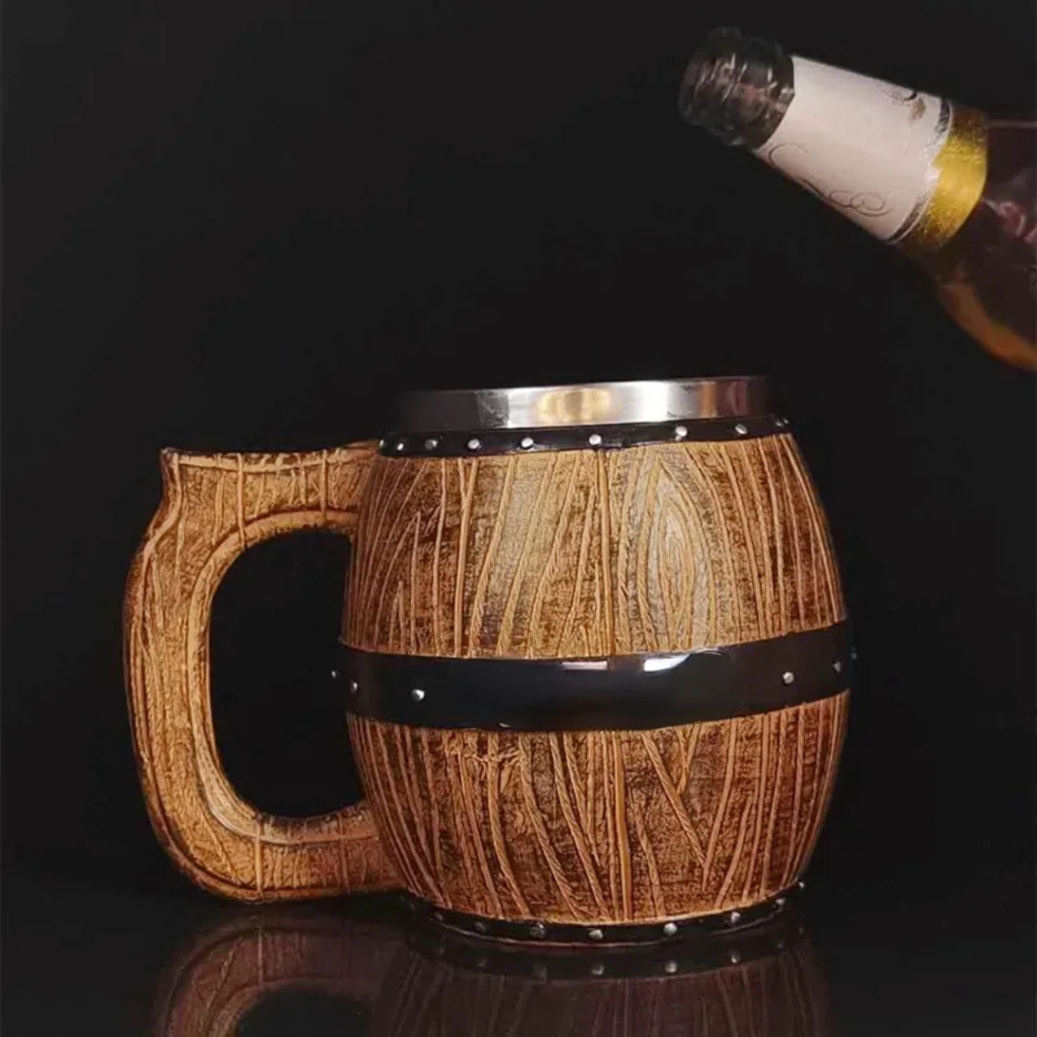 German stainless steel wooden barrel beer mug creative large-capacity beer barrel cup ,Botella de agua