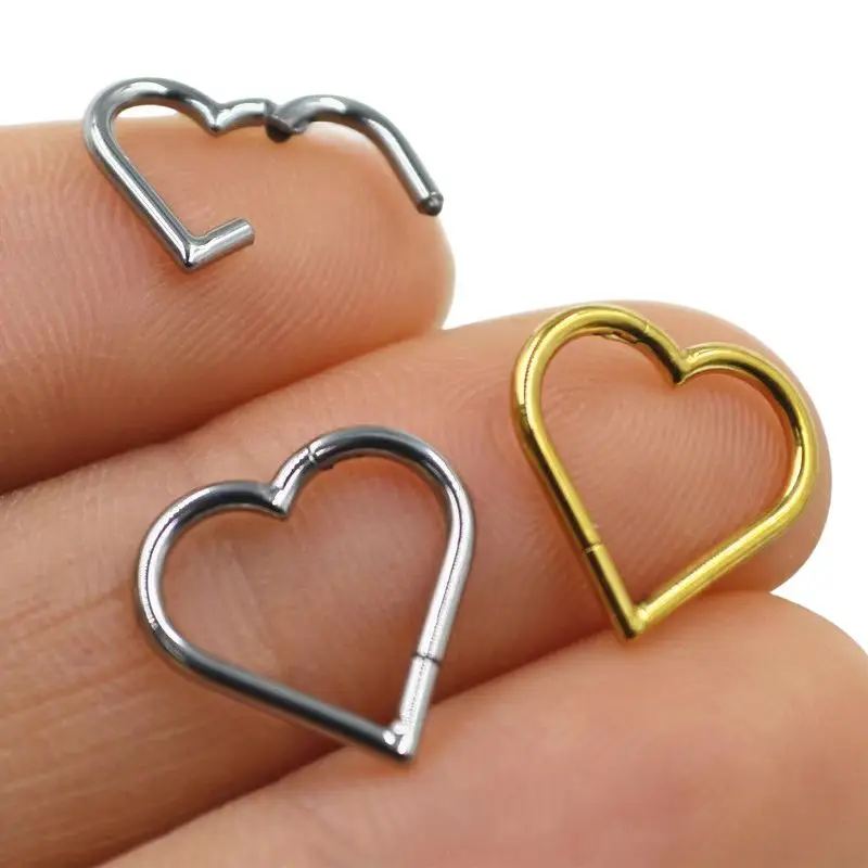 1PC G23 Titanium Nose Ring Septum Piercing Body Jewelry 16G Moon Hinged Segment Clicker Lip Helix Cartilage Heart Daith Earrings