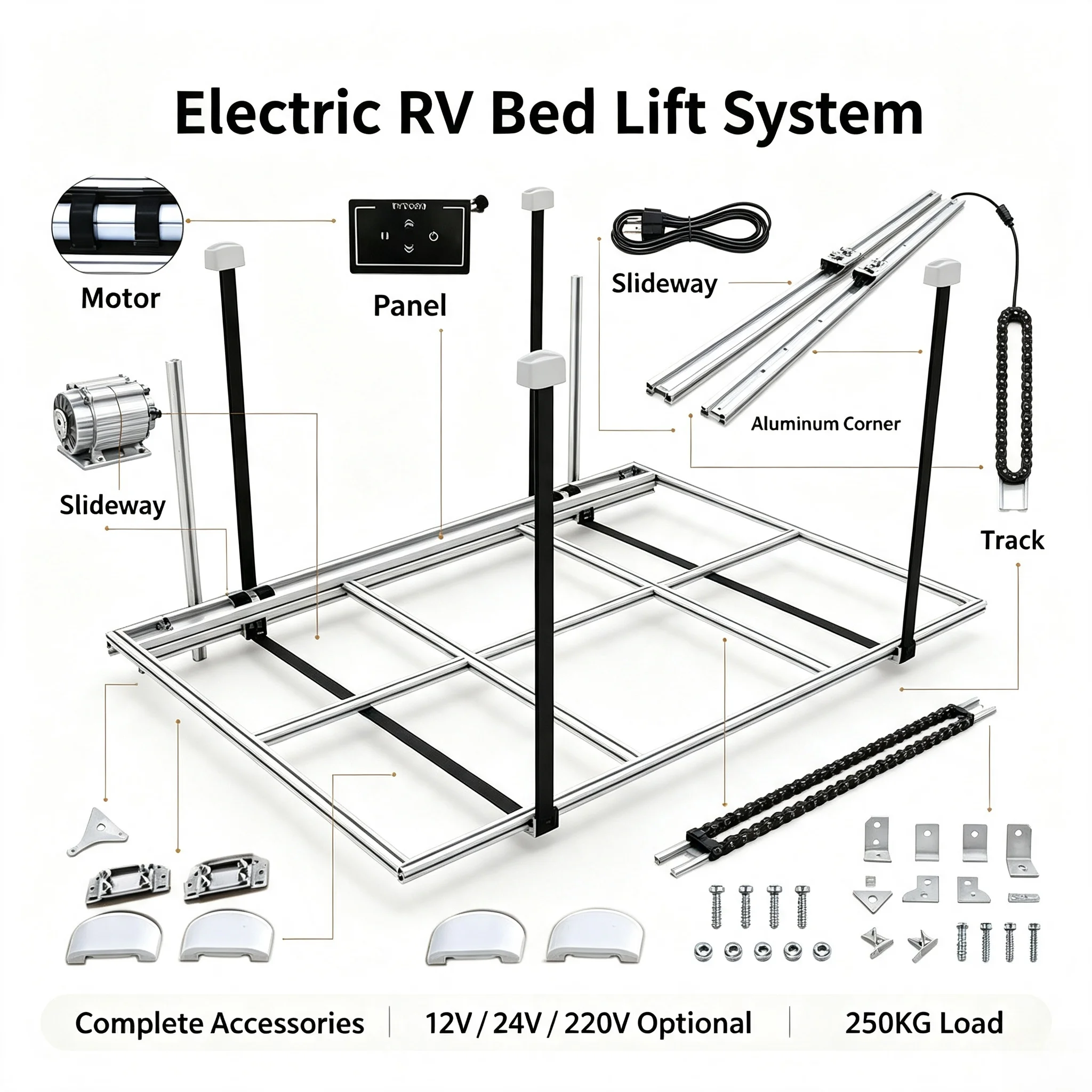 Motorized Ceiling Bed Frame,Electric RV Bed Lift for Campervan Caravan,Space Saving Aluminum Lifting System,Motorhome Accessorie