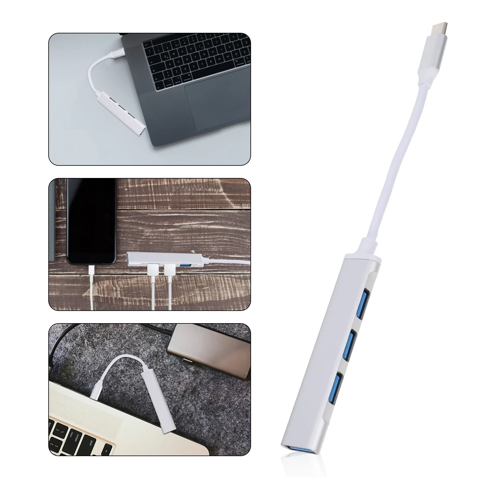 

USB Type-C 4-портовый концентратор из алюминиевого сплава Прочный многопортовый концентратор данных Портативные аксессуары для ноутбуков Адаптеры для передачи расширения