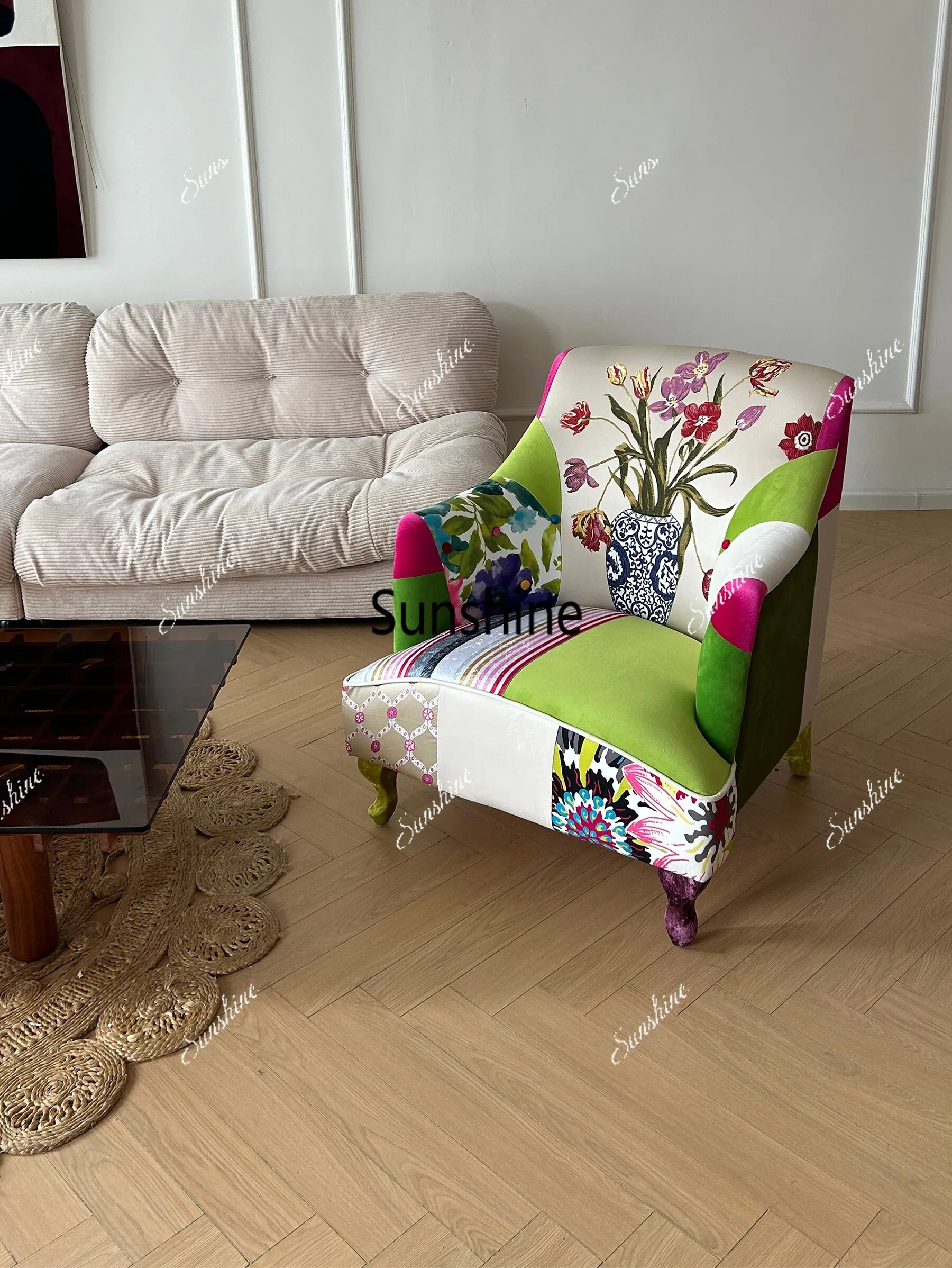 

European pastoral color fabric sofa leisure lazy chair